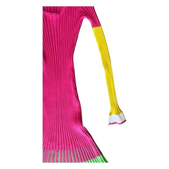 PRABAL GURUNG Striped Ribbed Bodycon Midi Dress In Pink Color Block XS - Picture 6 of 16